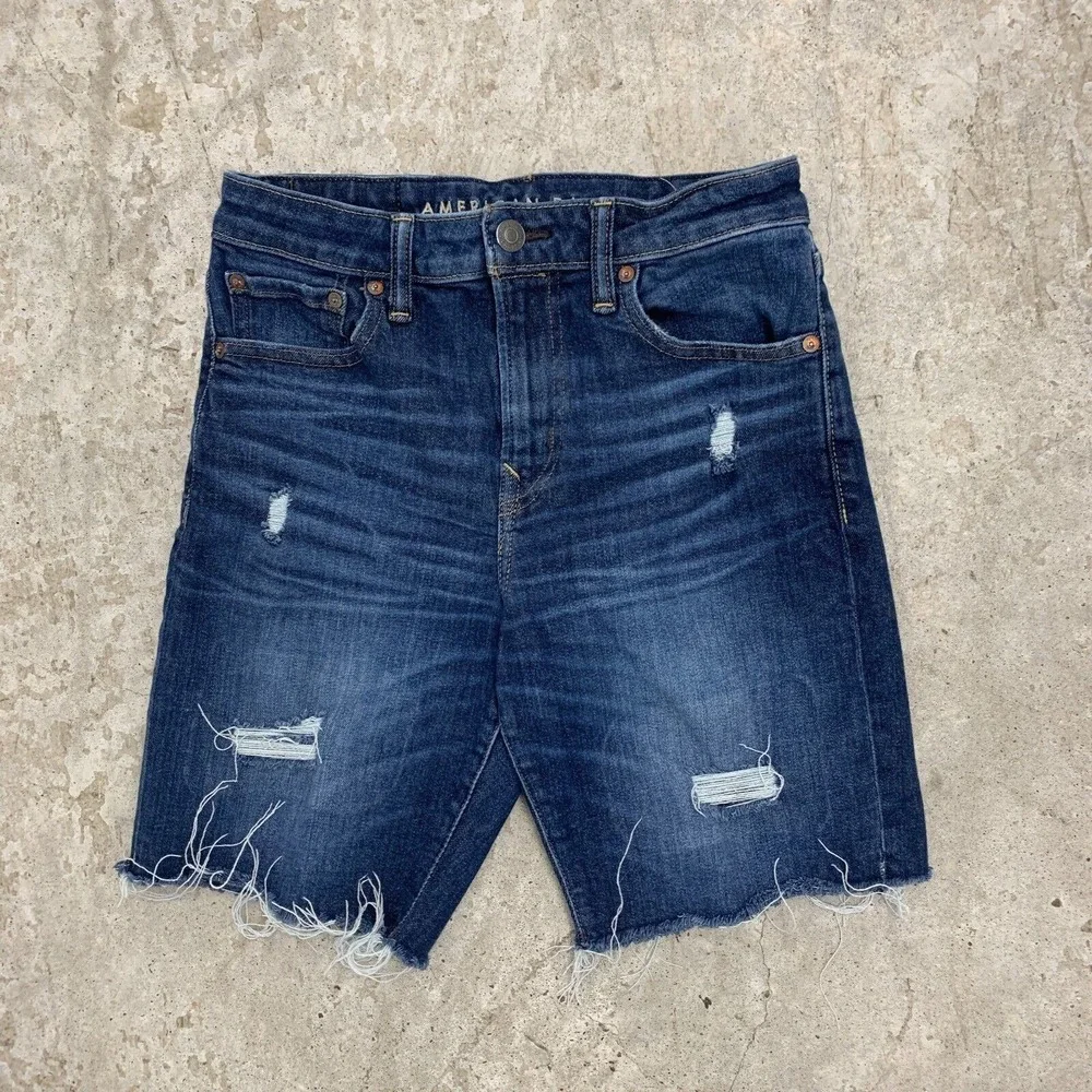 American Eagle Cut Off Jean Shorts Mens 28 Denim Athletic Fit Jorts Distressed